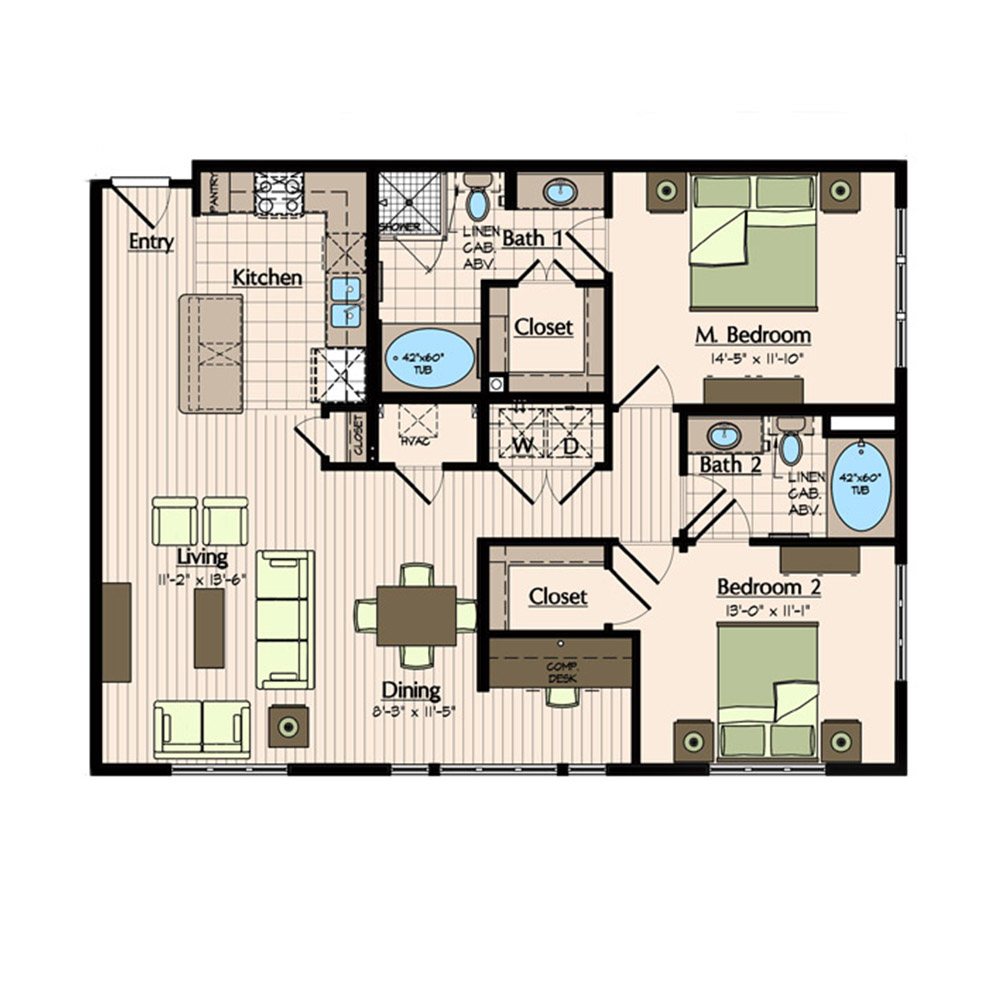Uptown Apartments | 1900 Yorktown Luxury apartments - Trenton Floor Plan